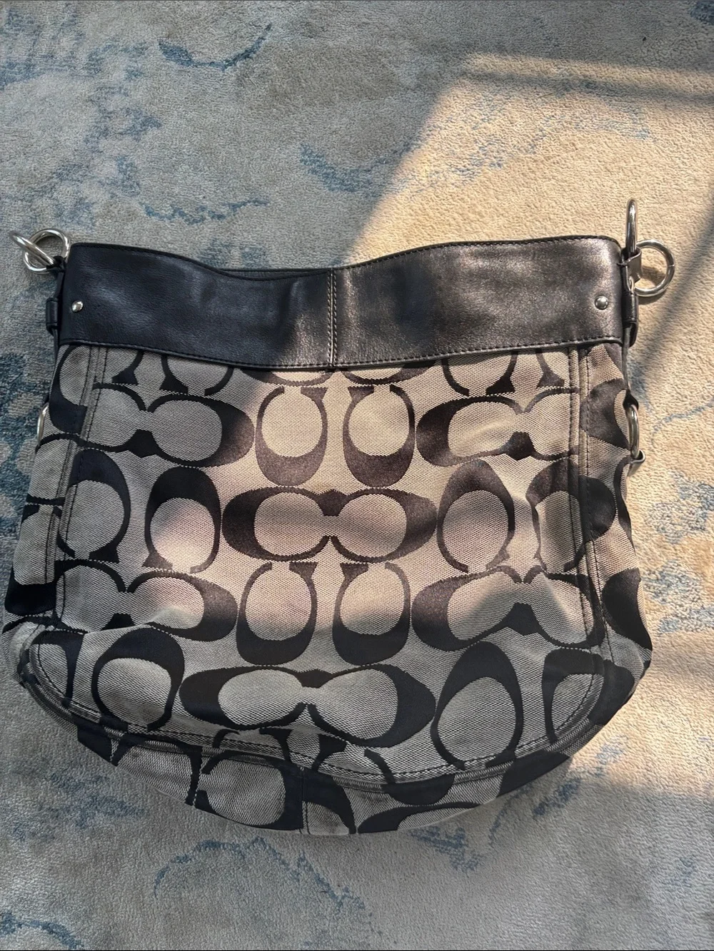 Coach Black and Tan Canvas Shoulder Bag missing strap